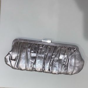 Gorgeous Cynthia Rowley Silver leather ruched clutch with silver chain